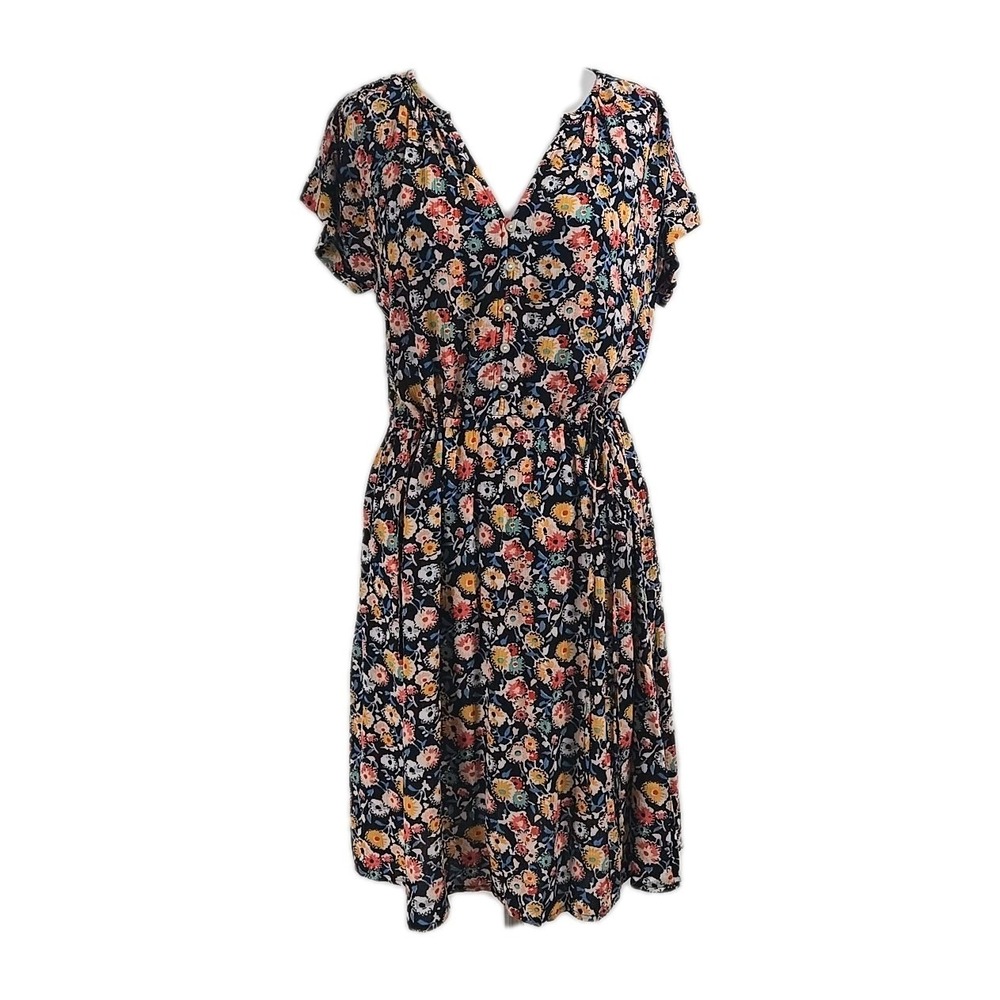 LOFT Floral Crinkle Drawstring Waist Unlined Shirt-Dress Size‎ XS